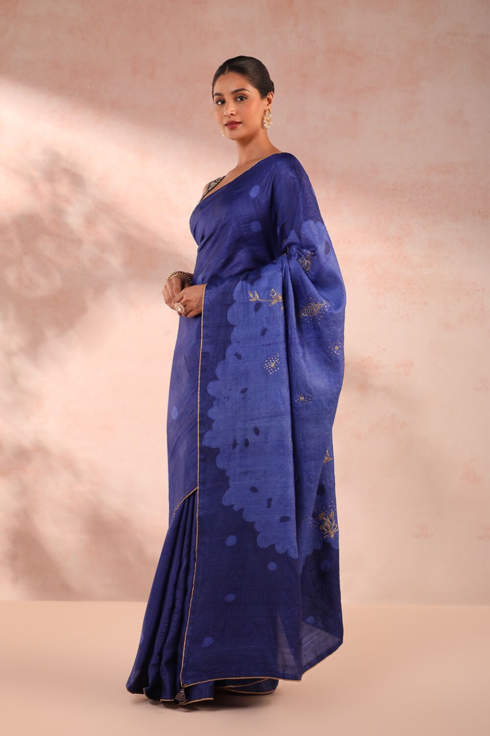 Blue Hand Painted Pure Tussar Silk Saree image number null
