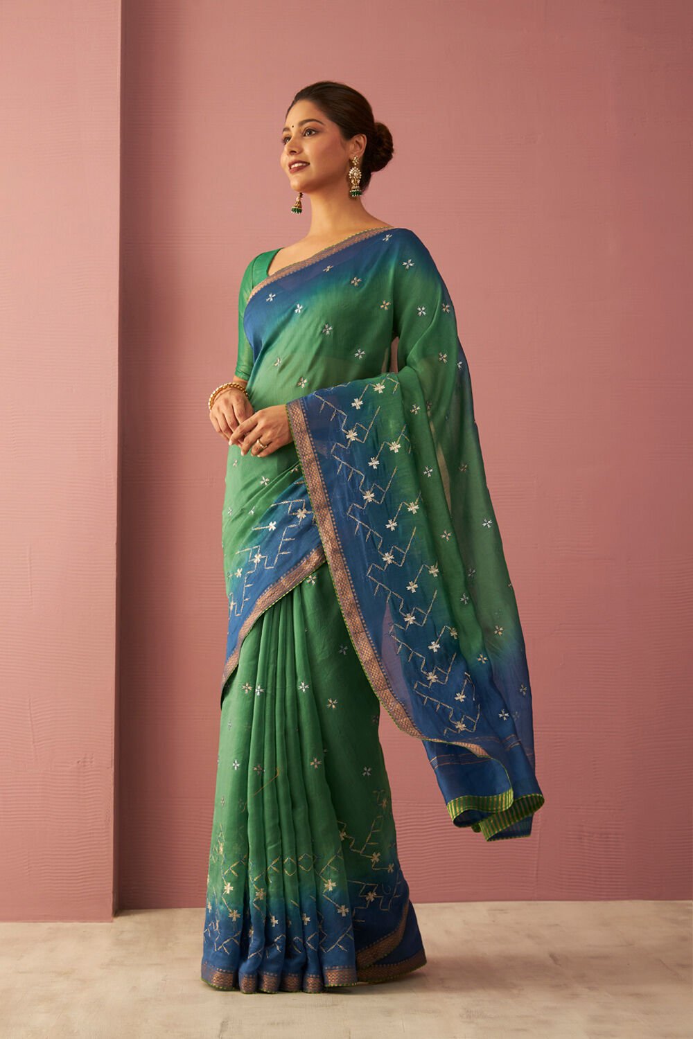 Green Pure Silk Cotton Embroidered Saree image number null
