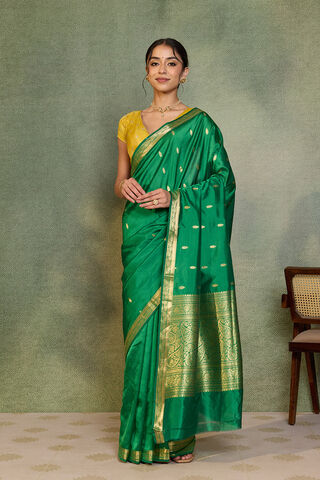 Green Silk Viscose Cutwork Banarasi Inspired Design Saree thumbnail image number null