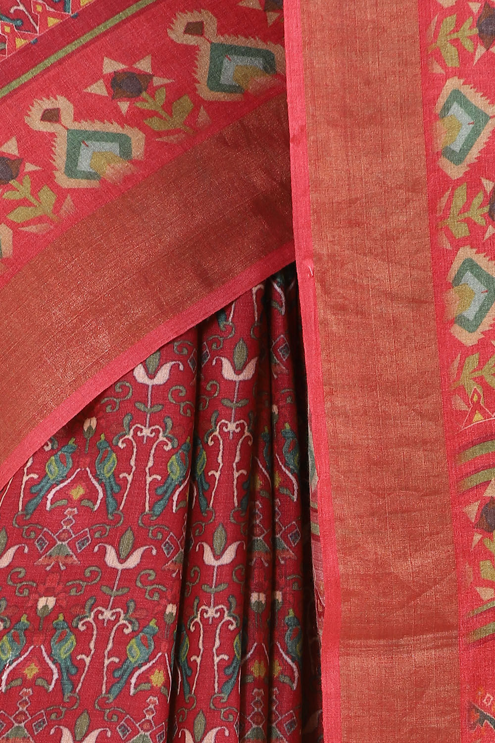Red Pure Tussar Silk Digital Printed Saree image number null