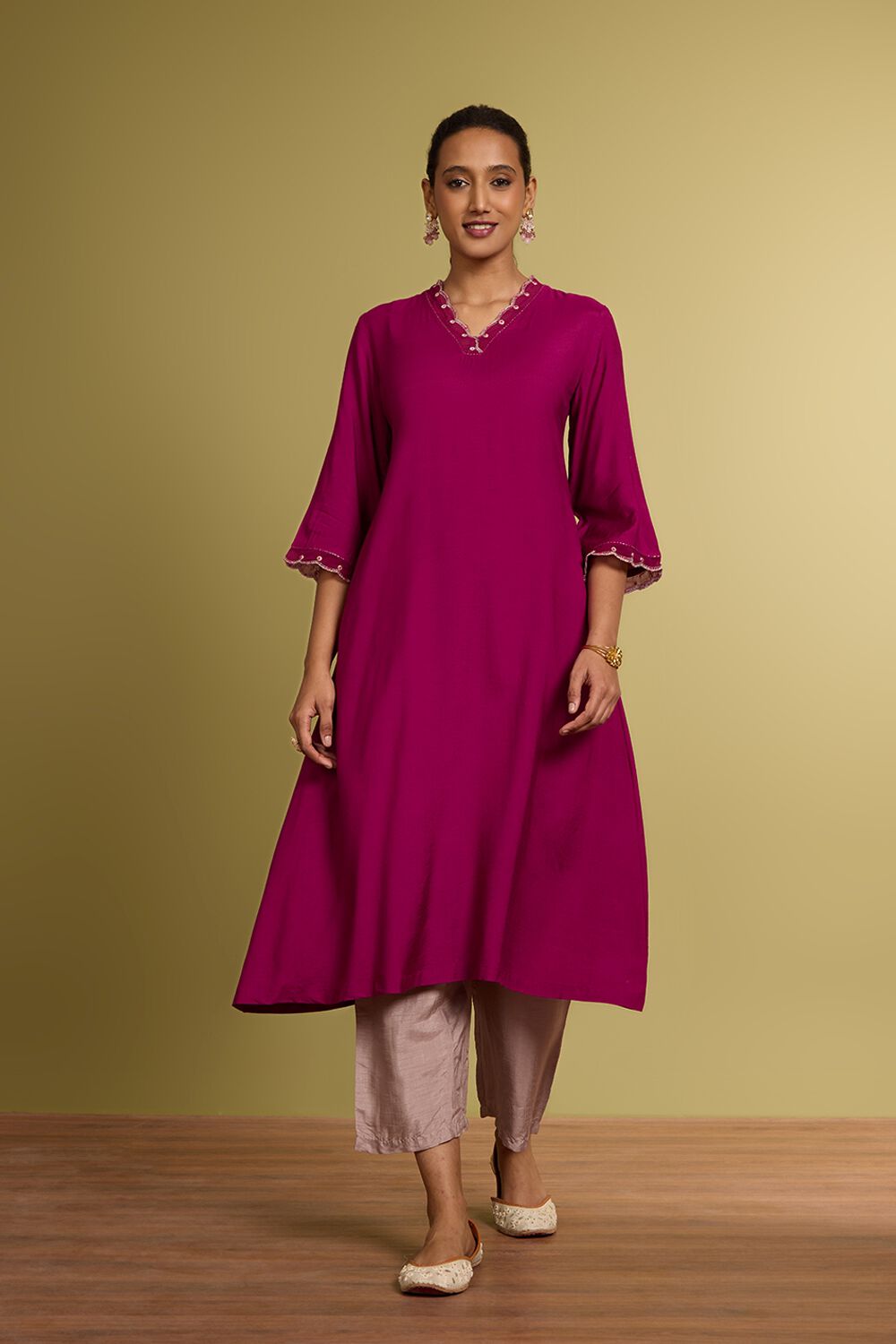 Pink Embroidered Viscose Kurta image number null