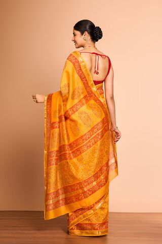 Yellow Rajasthan Pure Silk Cotton Printed Sanganeri Saree thumbnail image number null