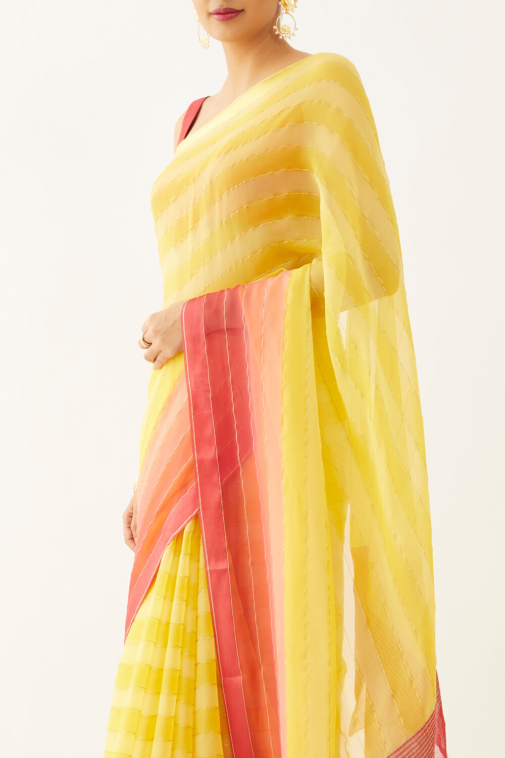 Yellow Pure Silk Chiffon Woven Saree image number null