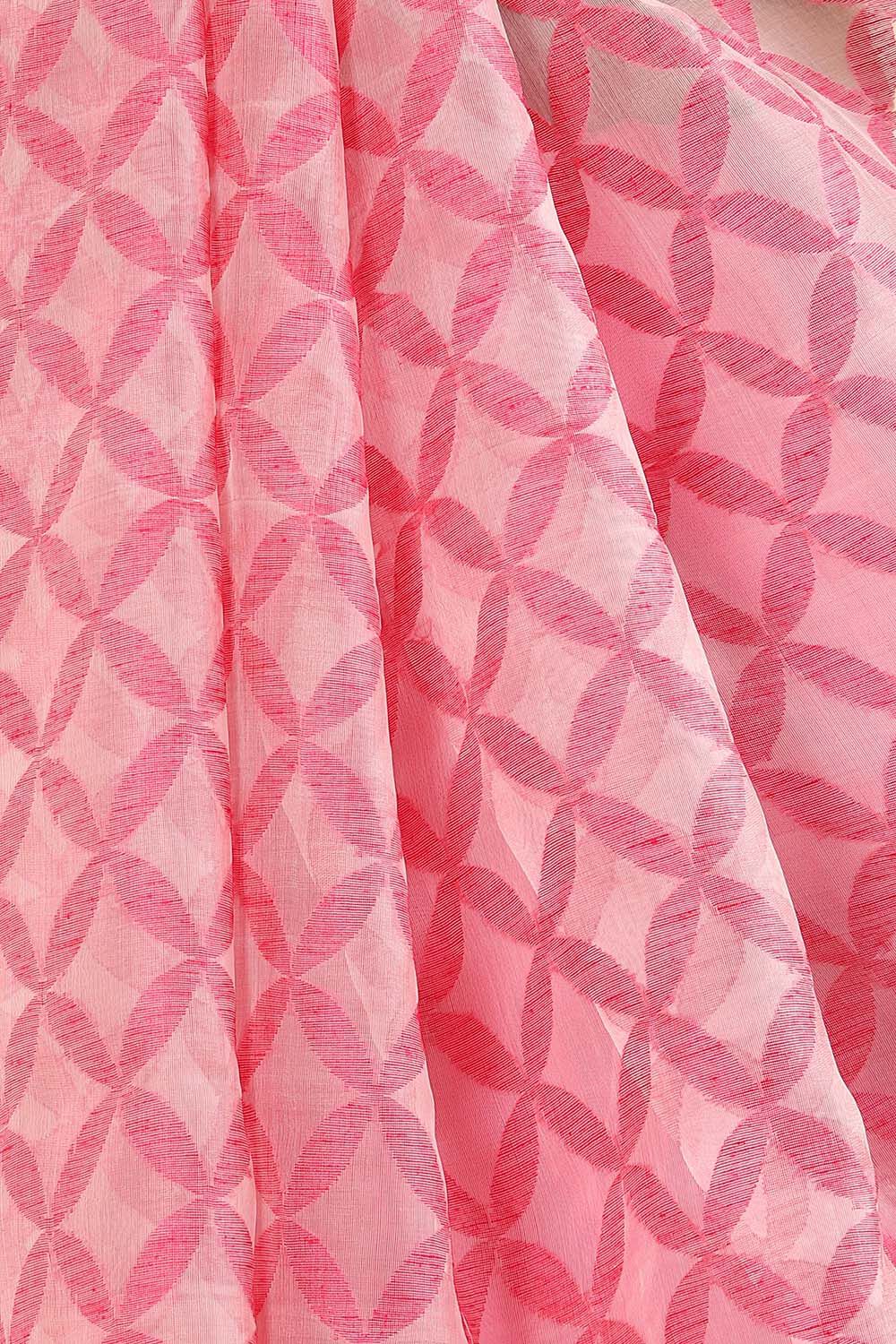 Pink Pure Silk Cotton Bengal Saree image number null