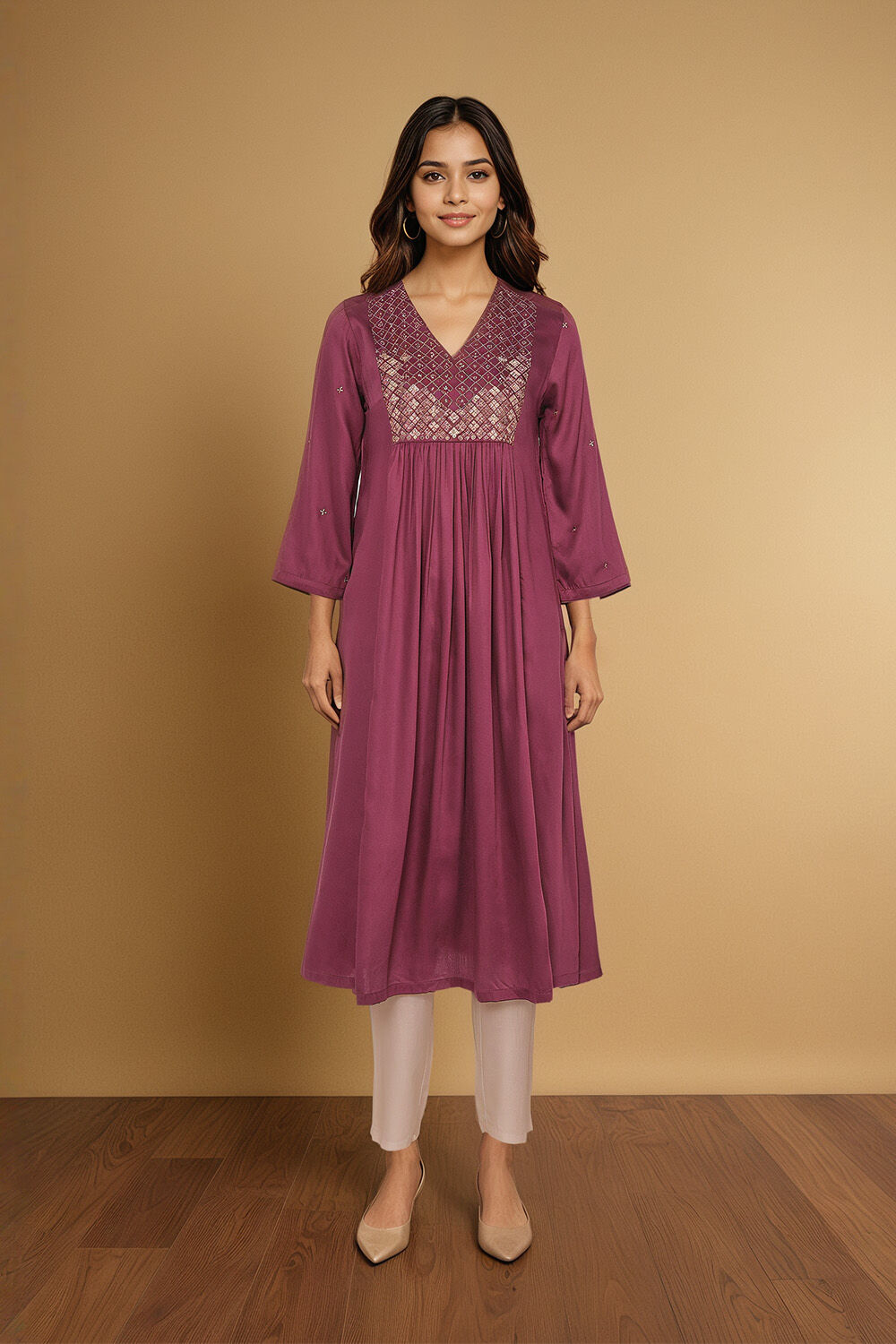 Violet Embroidery Modal Kurta image number null