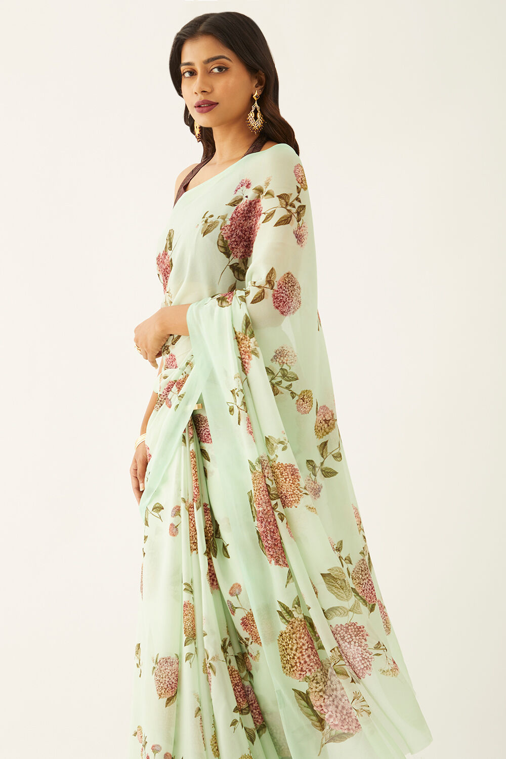 Light Green Viscose Crepe Digital Print Saree image number null
