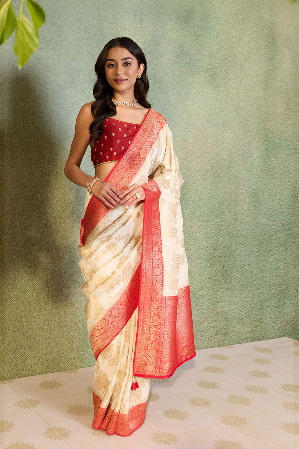 Off White Woven Viscose Saree image number null