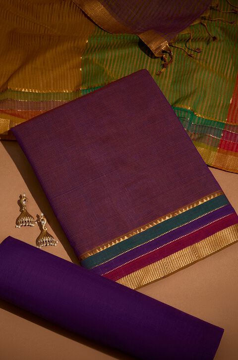 Purple Woven Pure Cotton Unstitched Suit Set