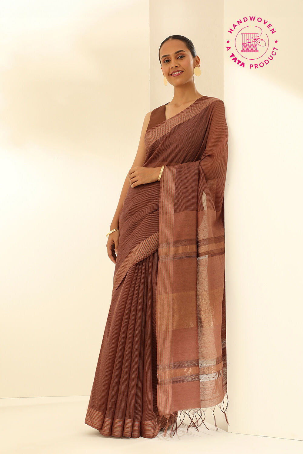 Brown Pure Tussar Silk Woven Bhagalpuri Saree image number null
