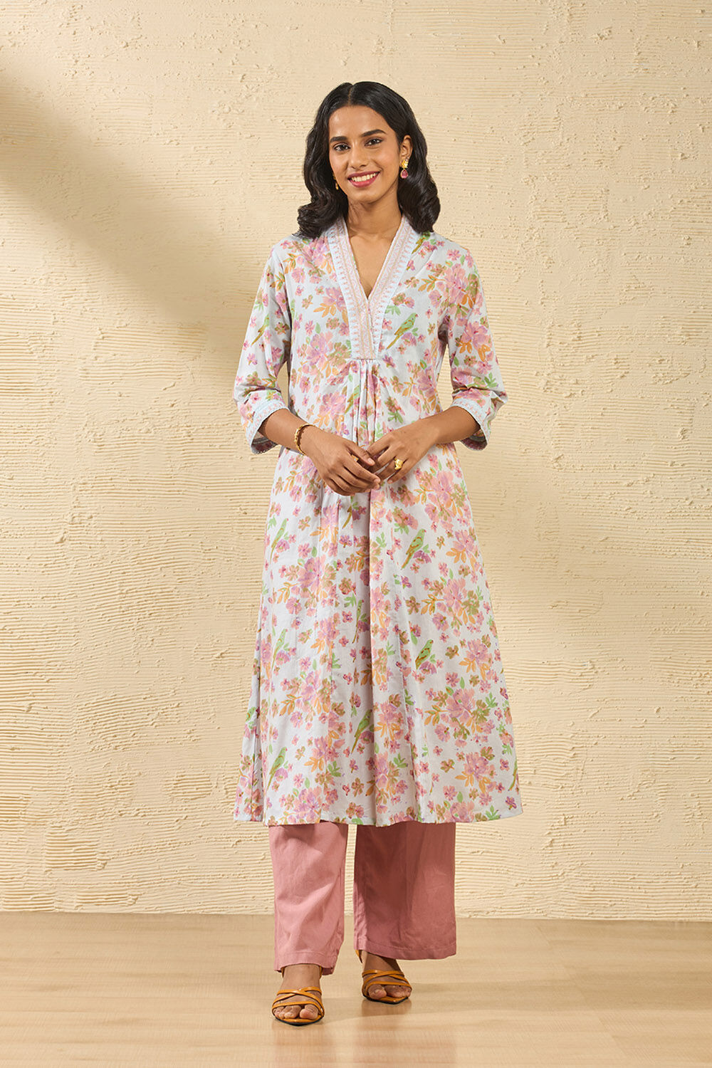 Light Blue Pure Cotton Printed Sanganeri Kurta image number null