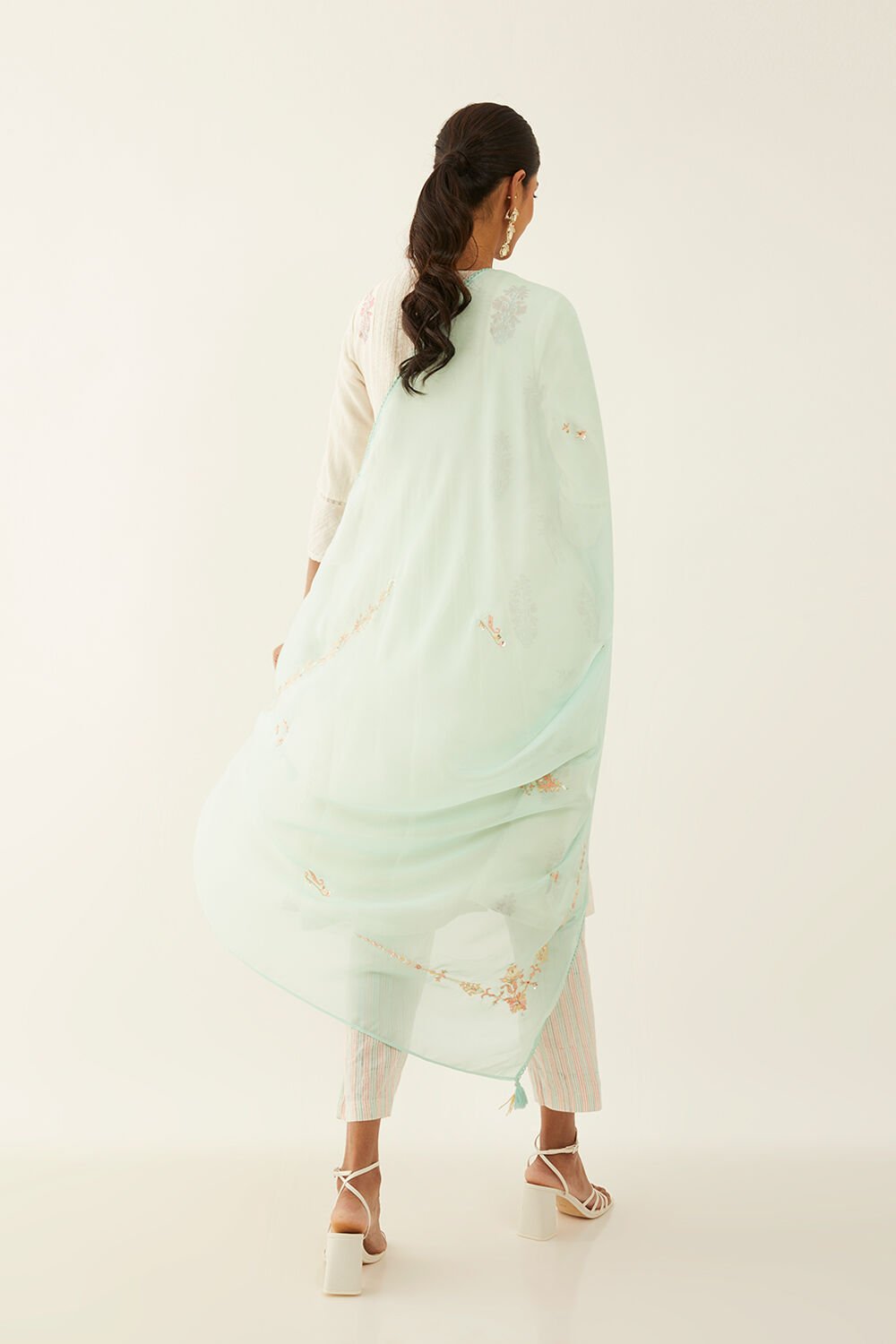 Light Blue Viscose Organza Embroidered Dupatta image number null