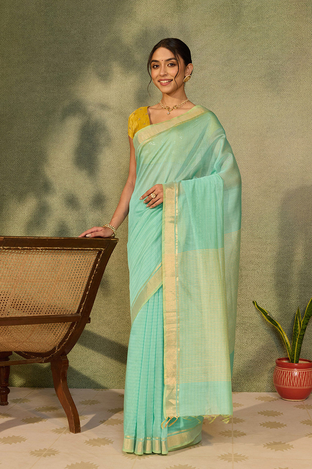 Light Green Bhagalpur Woven Silk Viscose Saree image number null