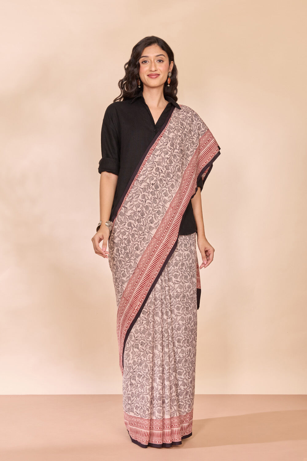 Off White Bagh Block Printed Pure Cotton Saree image number null