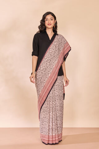 Off White Bagh Block Printed Pure Cotton Saree thumbnail image number null