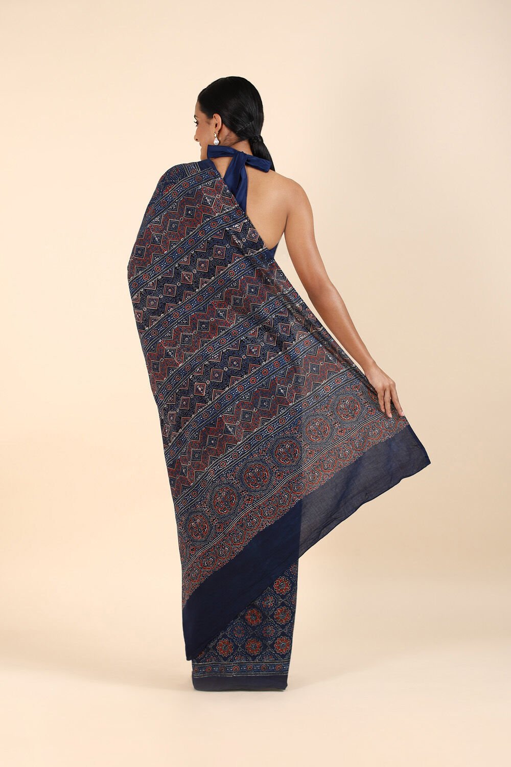 Blue Pure Cotton Ajrakh Printed Saree image number null