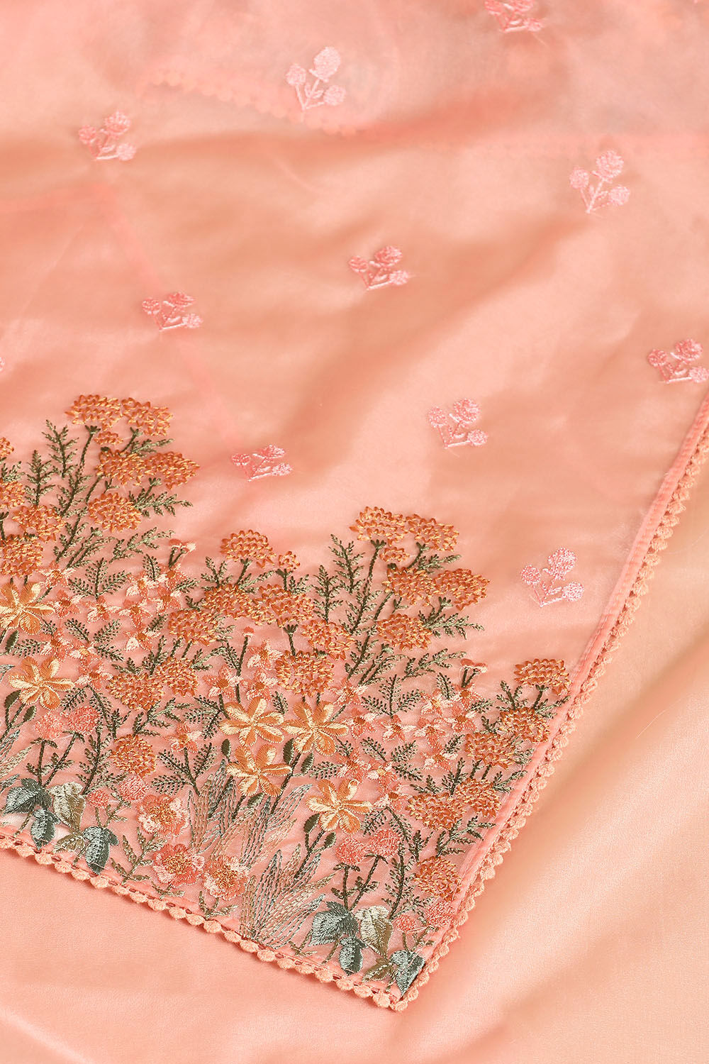 Light Pure Orange Embroidered Saree image number null