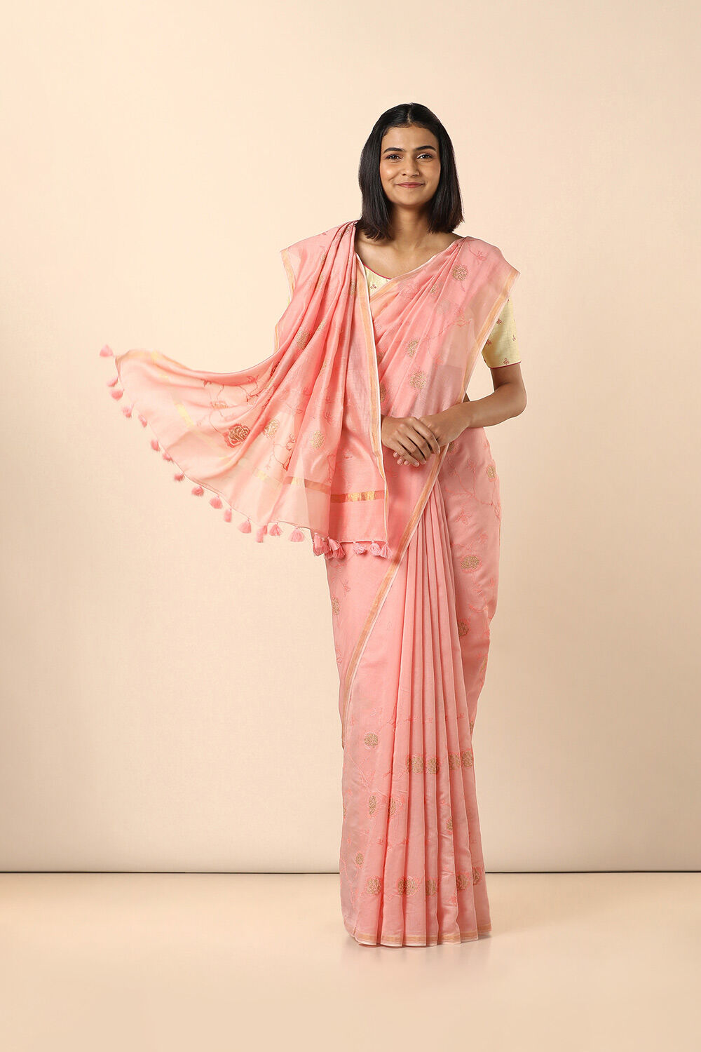 Light Pink Pure Silk Cotton Embroidered Saree image number null