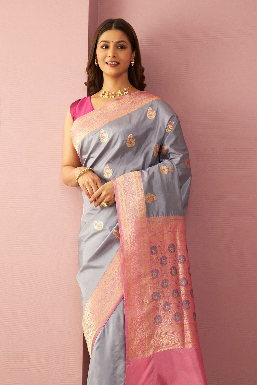 Grey Pure Silk Kadwa Banaras Saree image number null