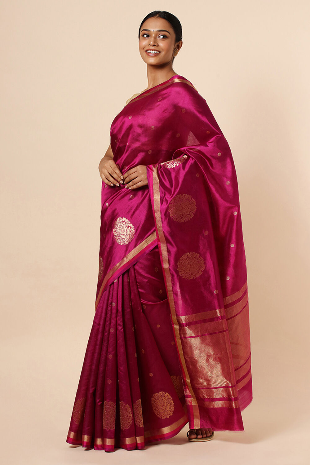 Dark Pink Pure Silk Chanderi Saree image number null