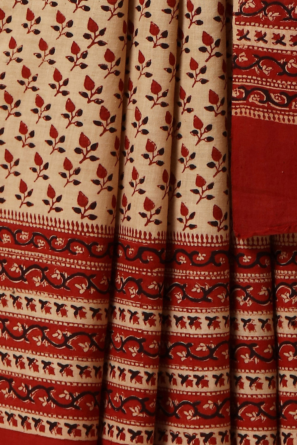 Beige Pure Khadi Cotton Bagru Printed Saree image number null