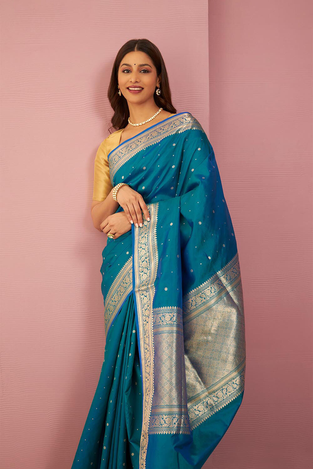 Blue Pure Silk Cutwork Banaras Saree image number null