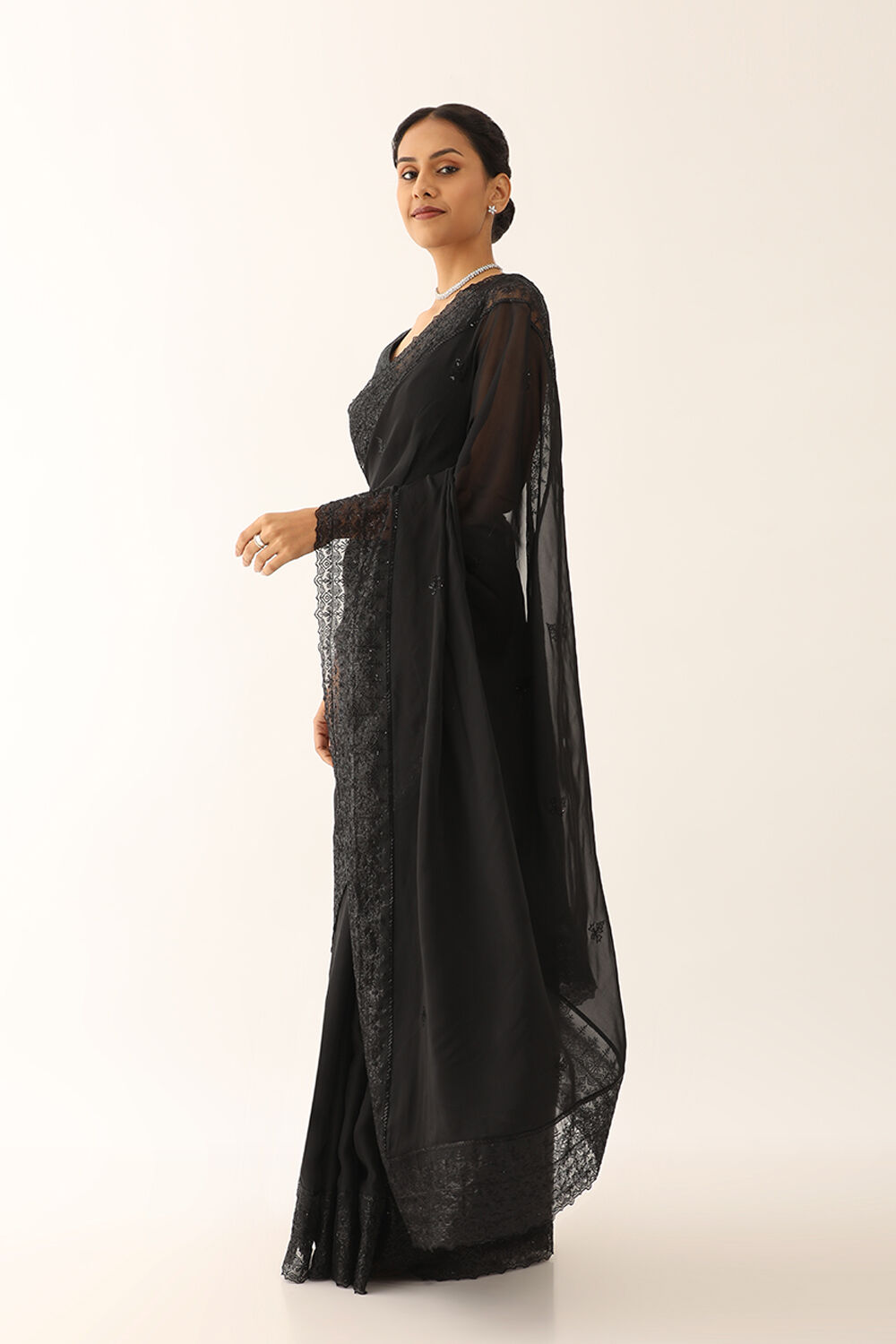 Black Viscose Organza Embroidery Saree image number null