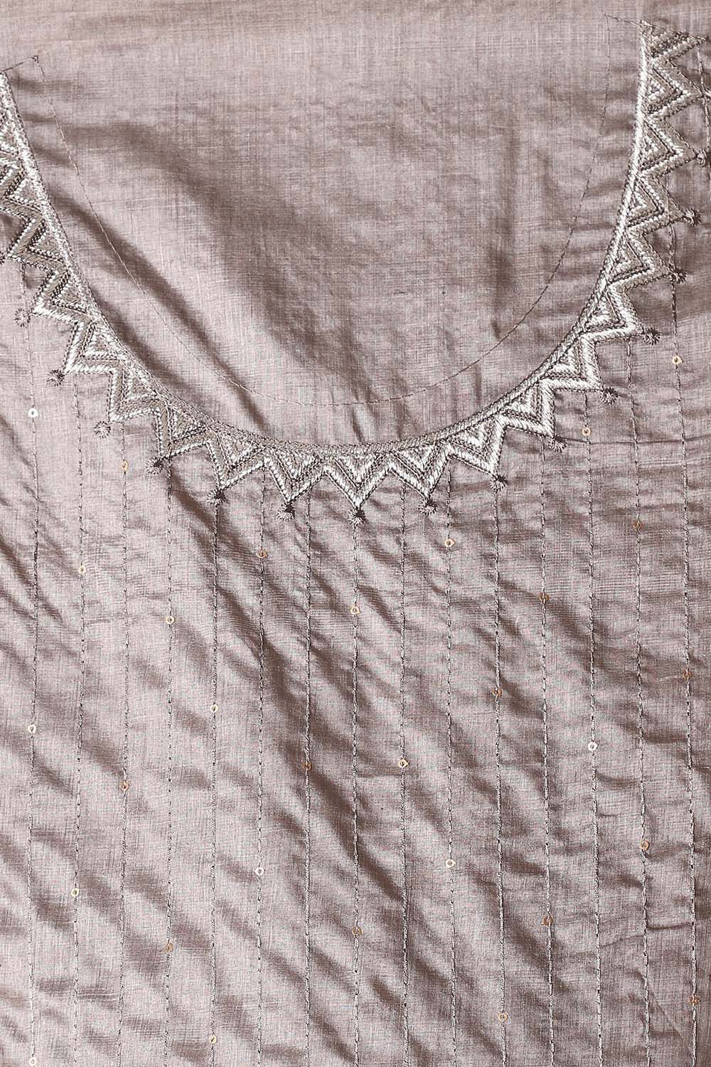 Grey Tussar Embroidered Unstitched Suit Set image number null