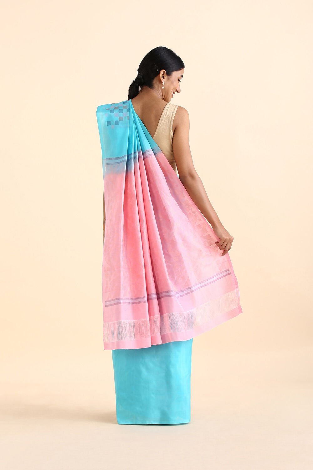 Light Blue Pure Silk Tencel South Saree image number null