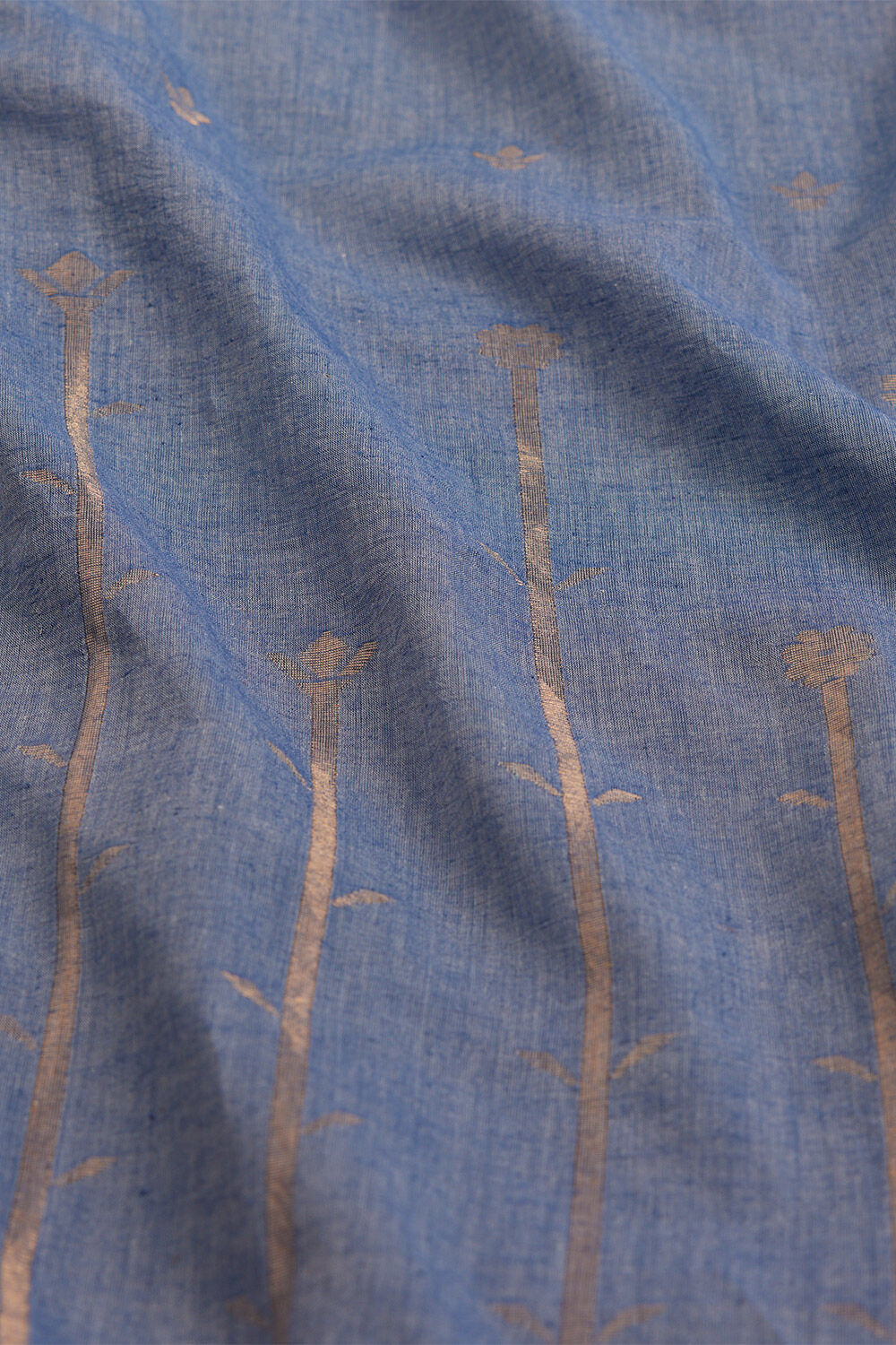 Dark Blue Khadi Cotton Bengal Jamdani Saree image number null