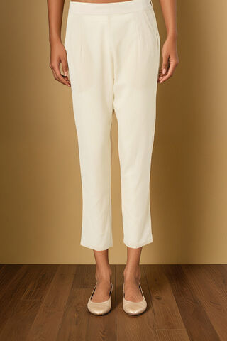 Off White Woven Pure Cotton Trouser