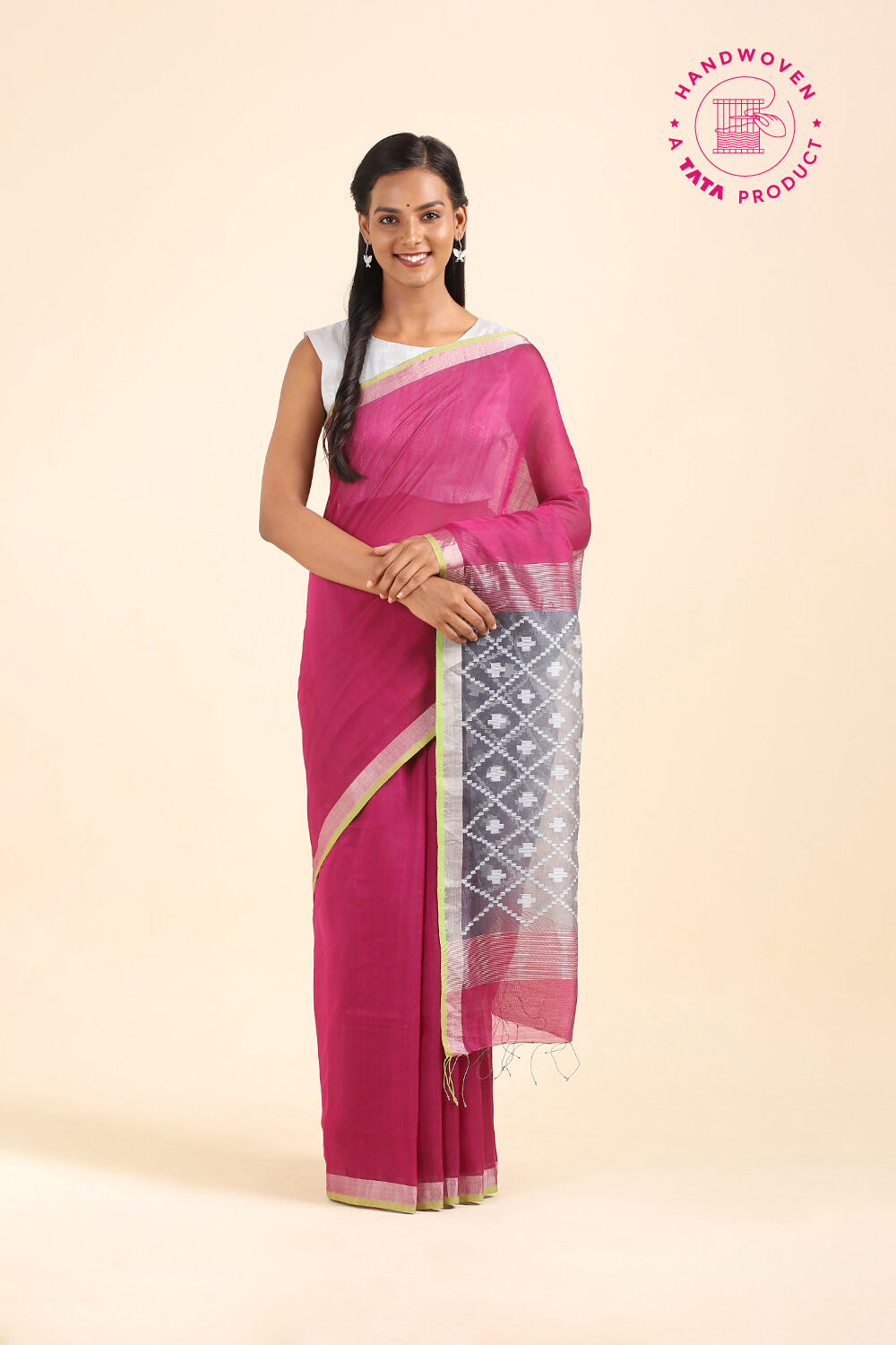 Dark Pink Pure Silk Cotton Jamdani Saree image number null