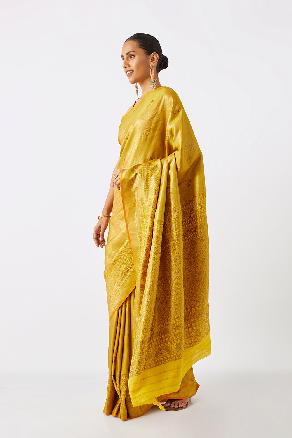Yellow Pure Crepe Woven Saree image number null