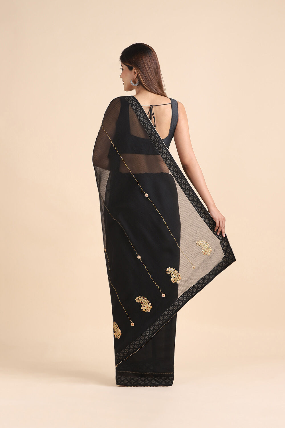 Black Pure Kota Embroidered Saree image number null