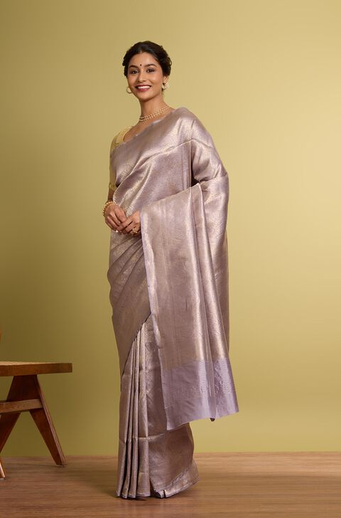 Light Violet Pure Silk Brocade Banarasi Saree
