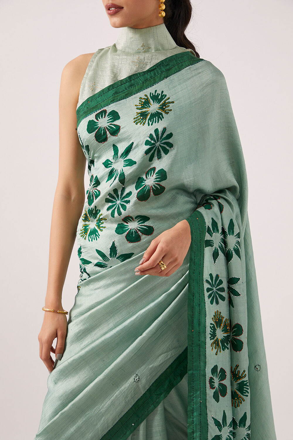 Light Green Pure Silk Hand Paint Saree image number null