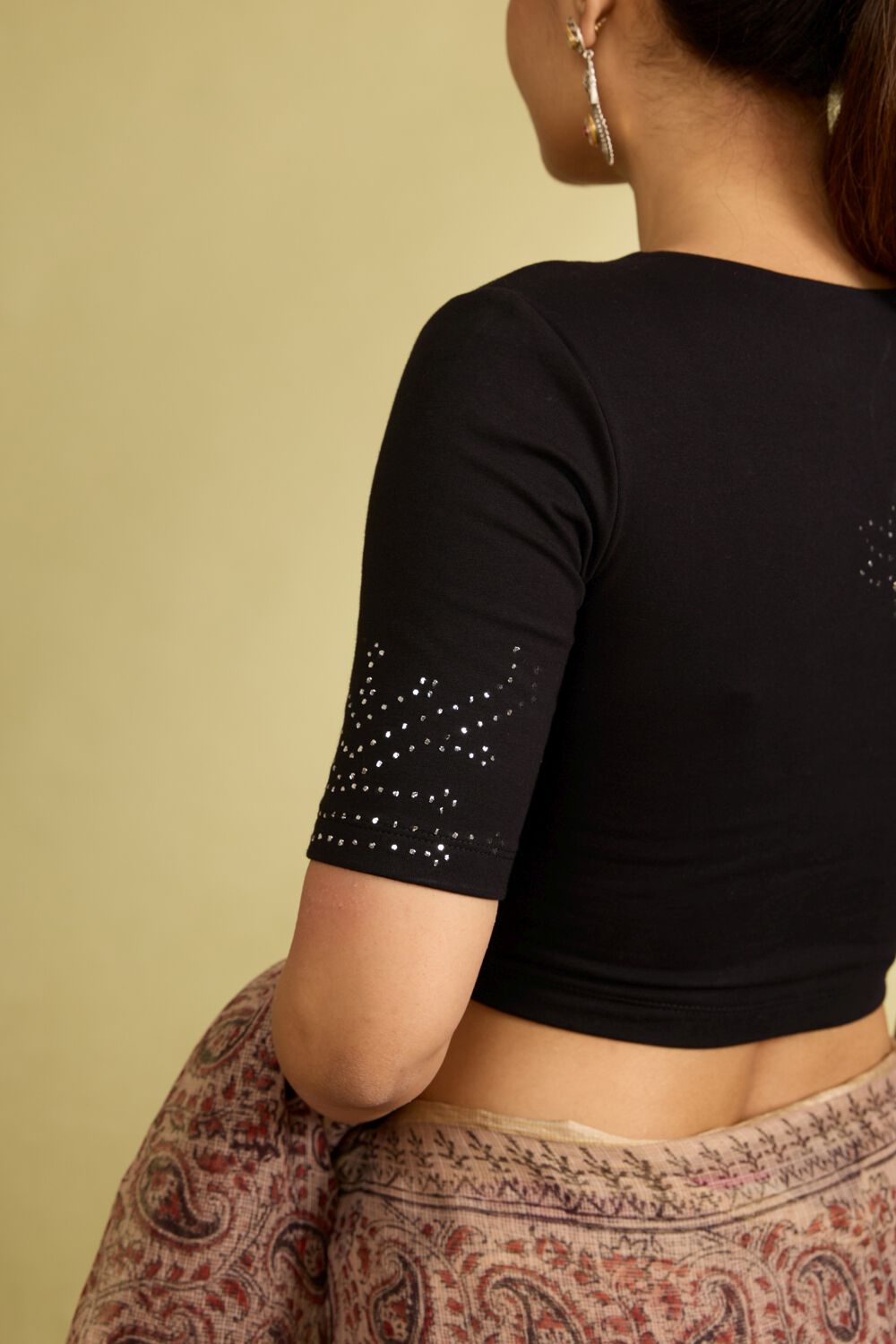 Black Cotton Lycra Mukaish Embroidery Blouse image number null