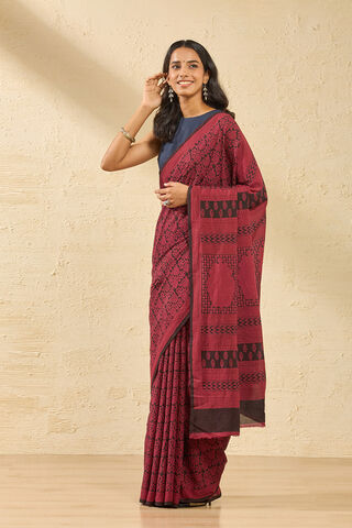 Red Bagh Block Printed Pure Cotton Saree thumbnail image number null