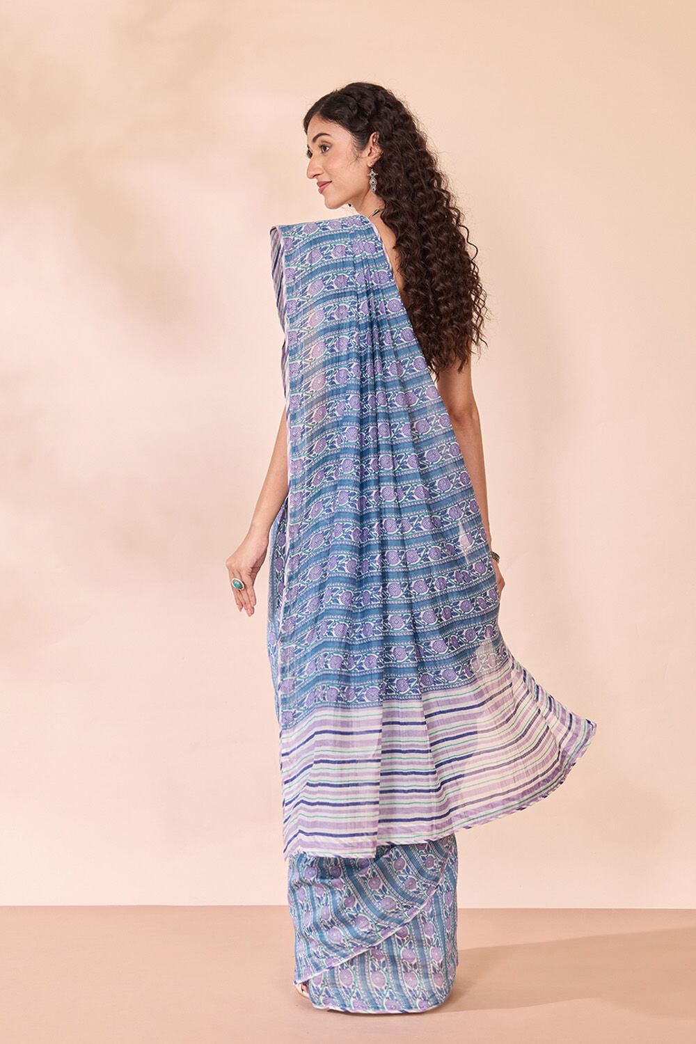 Blue Rajasthan Screen Printed Pure Silk Cotton Saree image number null