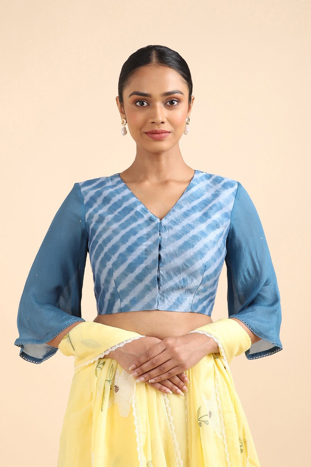 Blue Silk Cotton Tie and Dye Leheriya Blouse image number null