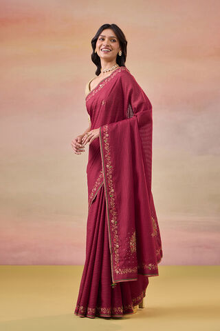 Dark Red Pure Silk Cotton Embroidered Saree thumbnail image number null