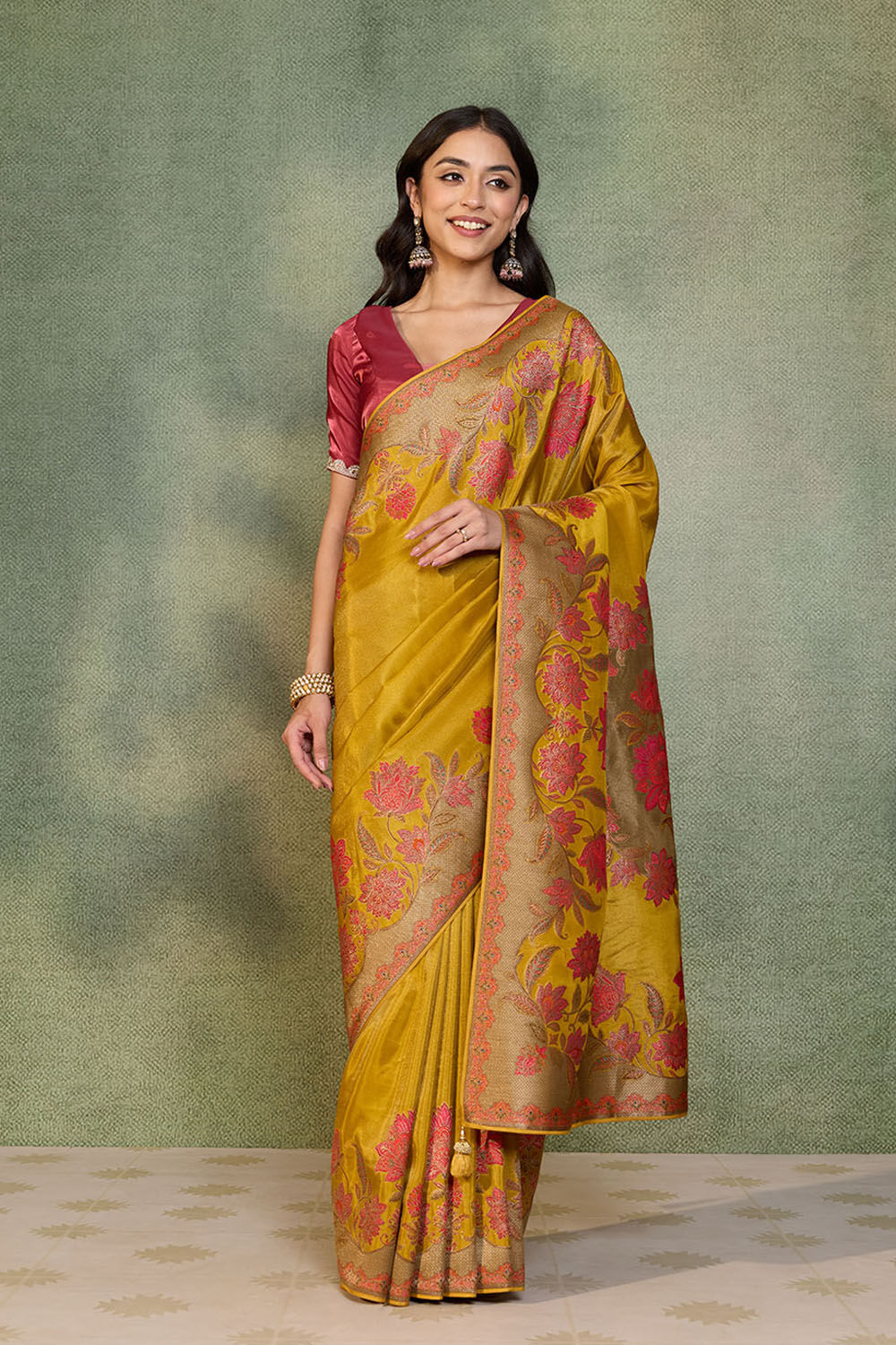 Yellow Woven Viscose Tissue Saree image number null