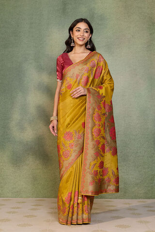 Yellow Woven Viscose Tissue Saree thumbnail image number null