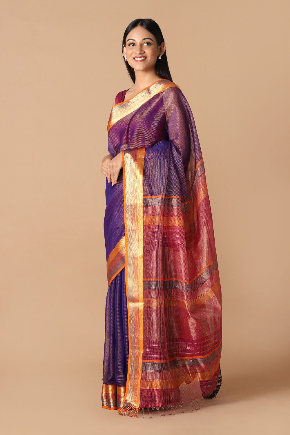 Purple Pure Cotton Tissue Maheswari Saree image number null