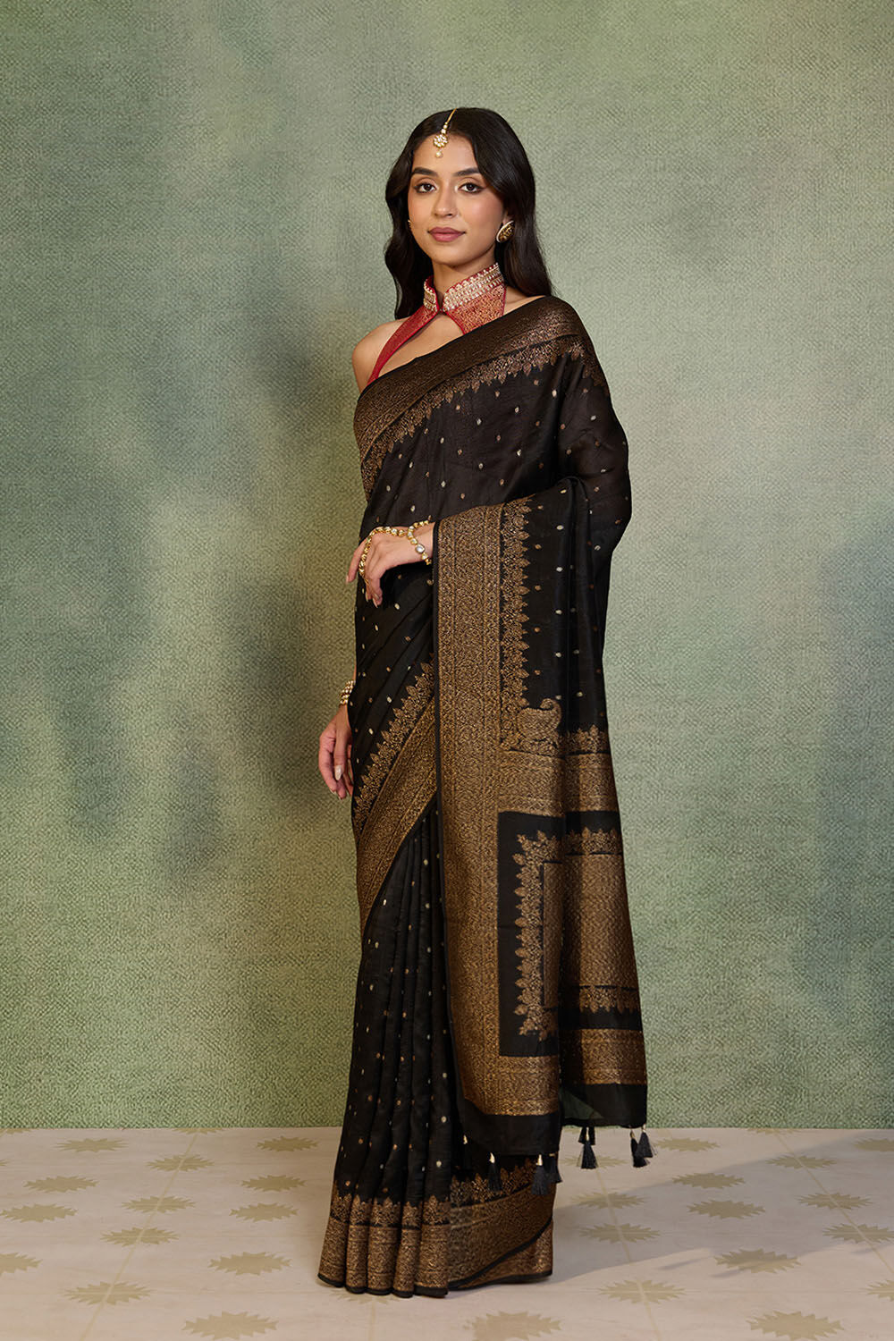 Black Woven Design Pure Viscose Saree image number null