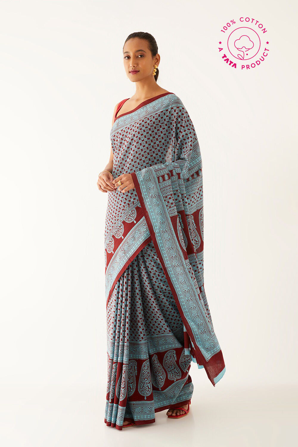 Light Blue Pure Cotton Bagh Printed Saree image number null