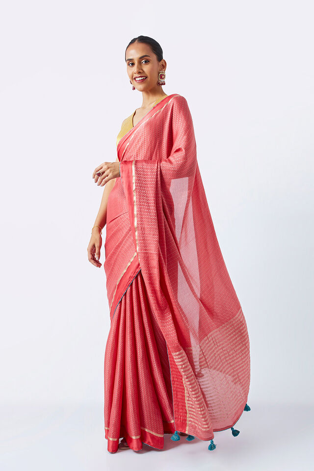 Red Pure Crepe Woven Saree