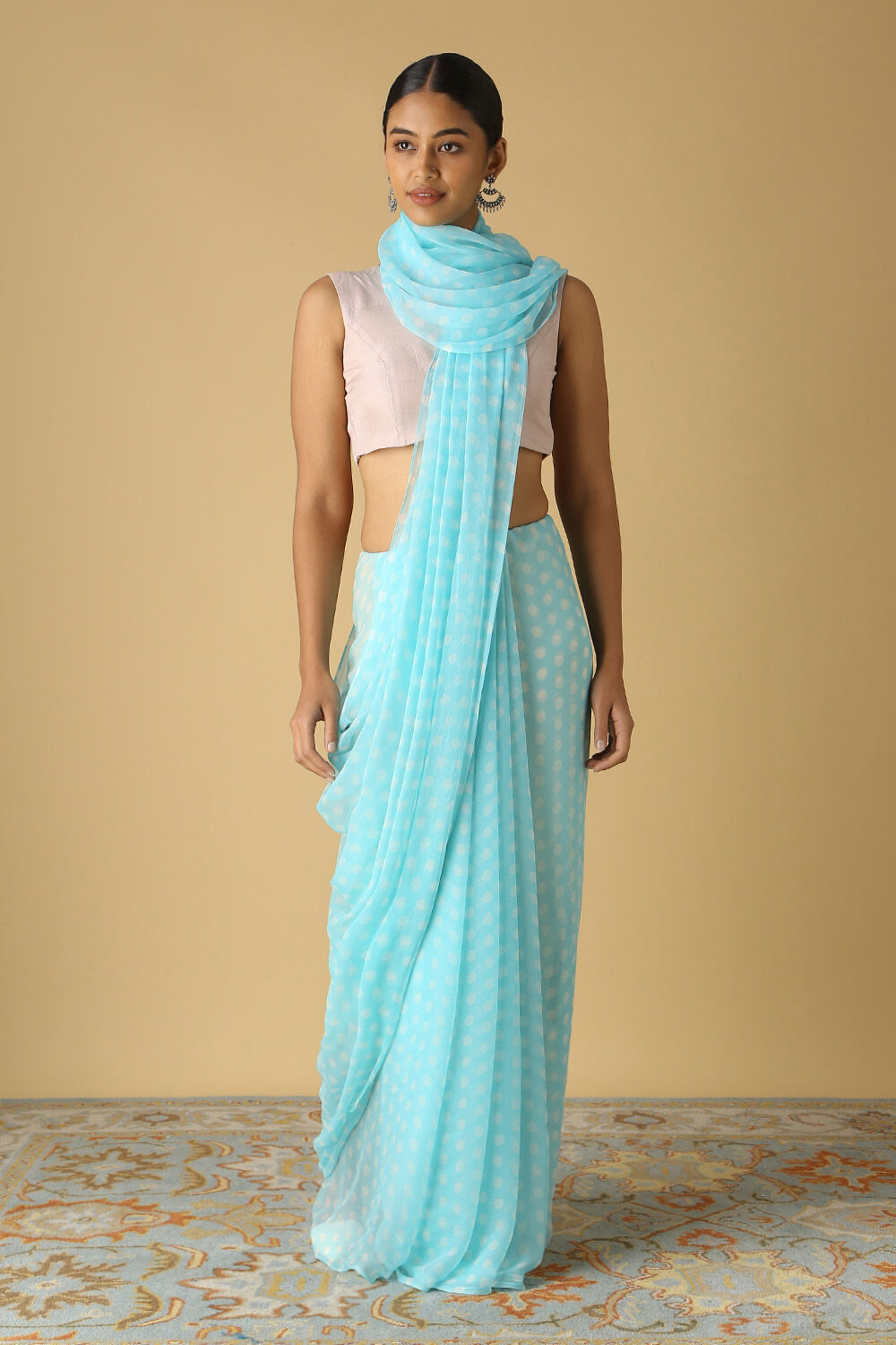 Blue Viscose Chiffon Digital Printed Saree image number null