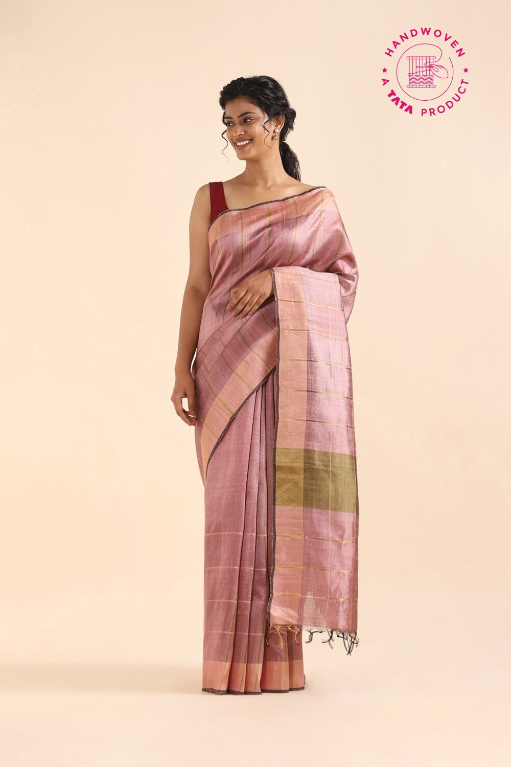 Light Pink Pure Tussar Silk Bhagalpuri Saree image number null