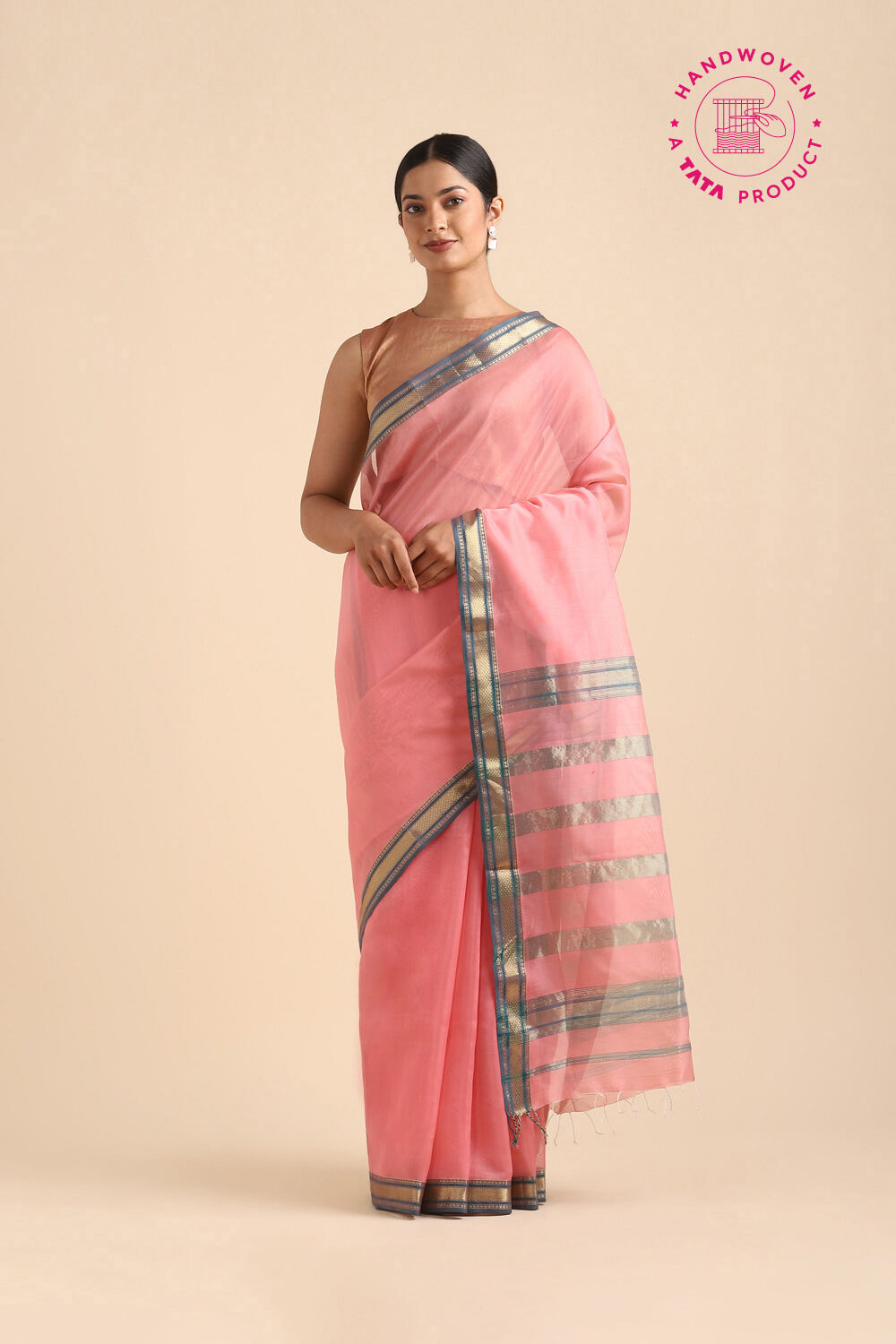 Light Pink Pure Silk Cotton Maheswari Saree image number null