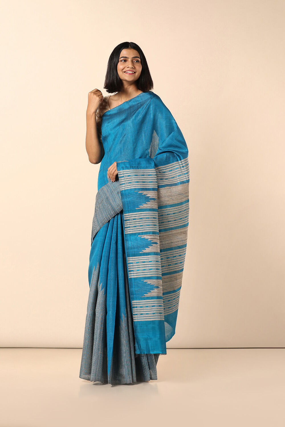 Blue Pure Silk Tussar Woven Saree image number null
